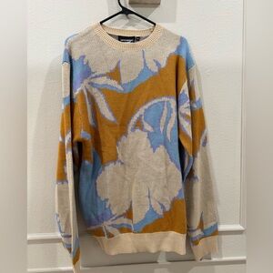 NWT Super Massive abstract Y2K floral Crewneck Sweater beige and blue size XL